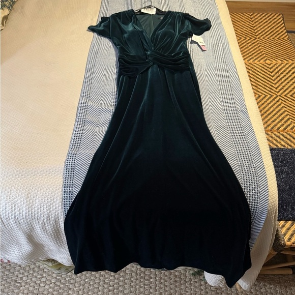 Aqua- NWT Hunter Green Velvet Shortsleeve Vneckline Maxi Cocktail Dress - Picture 3 of 7